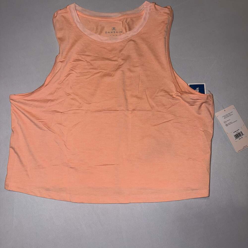 Danskin Women's Mesh Trim Cropped Tank Top in Peach Nectar Heather